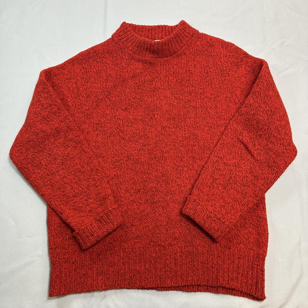 Vintage L.L. Bean Sweater Mens M Red Mock Neck Chunky-Knit Casual Outdoor